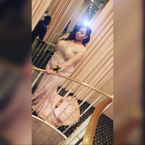 Champagne & Gold Floor Length Prom Dress